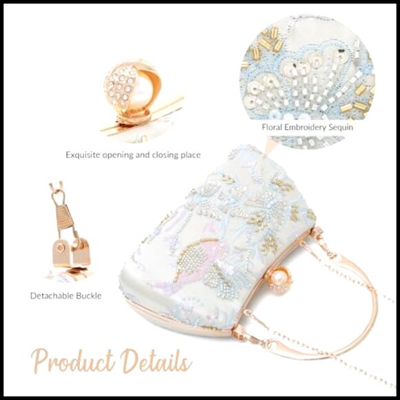 Floral Embroidery Sequin Beaded Clutch Evening Bag Elegant Wedding Prom